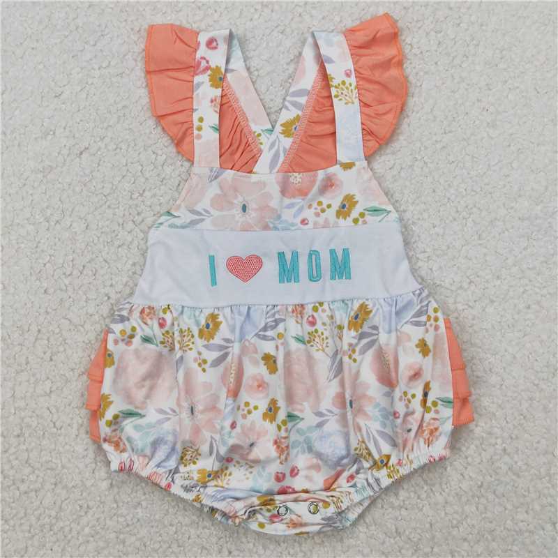 4.1 SR2948 Embroidered i love mom flower leaves orange lace vest jumpsuit