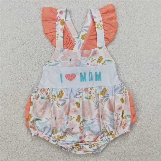 4.1 SR2948 Embroidered i love mom flower leaves orange lace vest jumpsuit