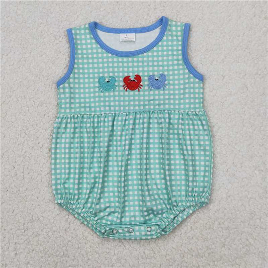 5.10 SR2660 Boys Embroidered Crab Green Plaid Vest Bodysuit