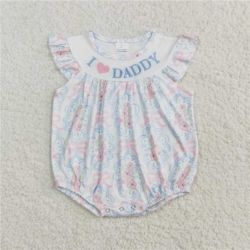 4.1  SR2946 Embroidered i love daddy flower pink bow pattern vest jumpsuit