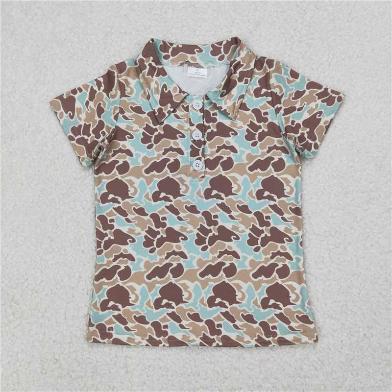 4.7  BT1212 Brown and green camouflage collar button-down short-sleeved top