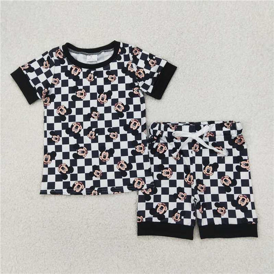 4.1  GSSO2233 Mickey black and white plaid short-sleeved shorts suit