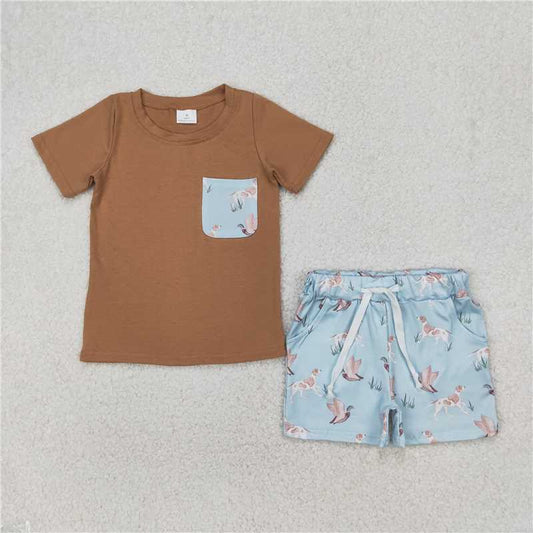 4.2 BSSO1420 Duck Puppy Pocket Brown Short Sleeve Blue Shorts Set