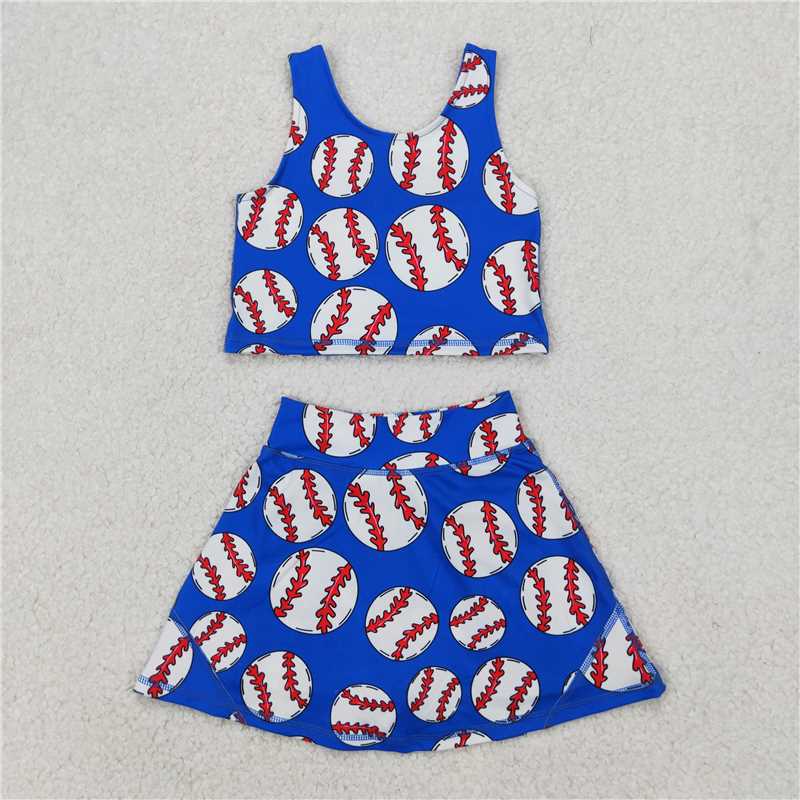 4.1 GSD2040 Baseball blue vest pants skirt yoga set