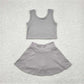 4.21 GSD1983 Solid light grey sleeveless skirt yoga set