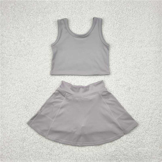 4.21 GSD1983 Solid light grey sleeveless skirt yoga set