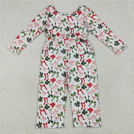 6.26  LR2192 White long-sleeved jumpsuit with pink and green bow pattern