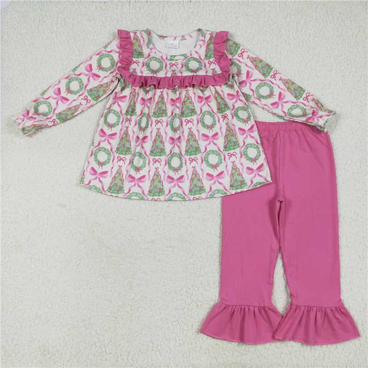 7.8 GLP2339 Christmas tree rose red bow pattern lace long sleeve trousers suit