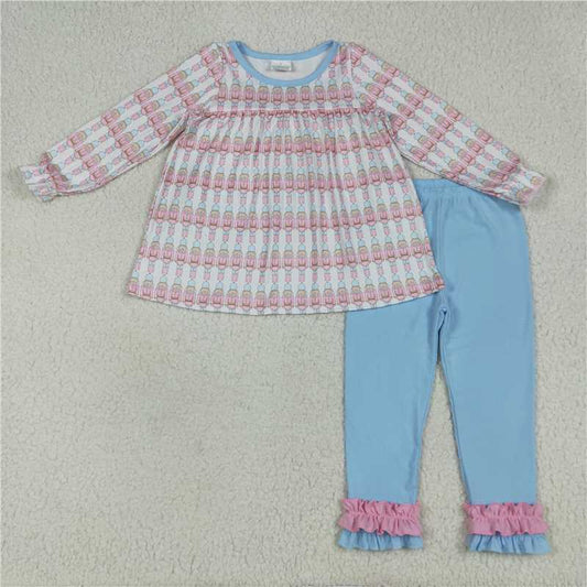 7.8 GLP2456 Cartoon Nutcracker blue and white long-sleeved trousers suit
