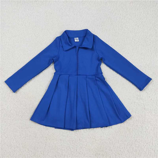 7.25 GLD1144 Solid blue zipper long sleeve yoga dress