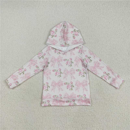 7.24 GT1058 Pink hooded long-sleeved top with floral and bow pattern