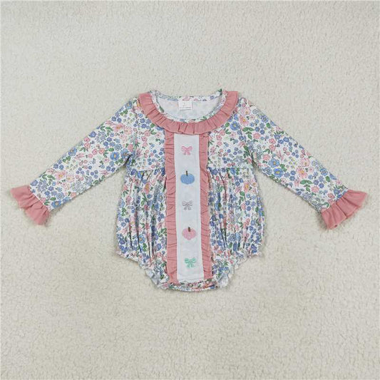 7.24 LR2273 Embroidered butterfly pattern pumpkin flower pink lace long sleeve jumpsuit