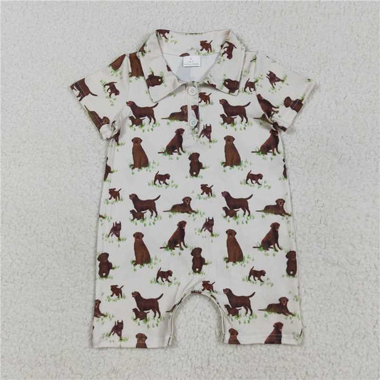 7.25 SR3174 Puppy Grass Beige Button Neck Short Sleeve Bodysuit