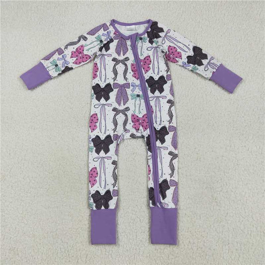 7.24LR2358 Purple long-sleeved zip-up bodysuit with Halloween bow pattern