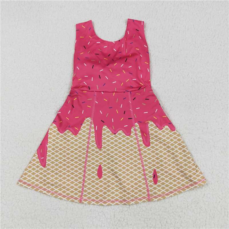 7.23  GSD2427 Waffle Ice Cream Brown Red Yoga Sleeveless Dress