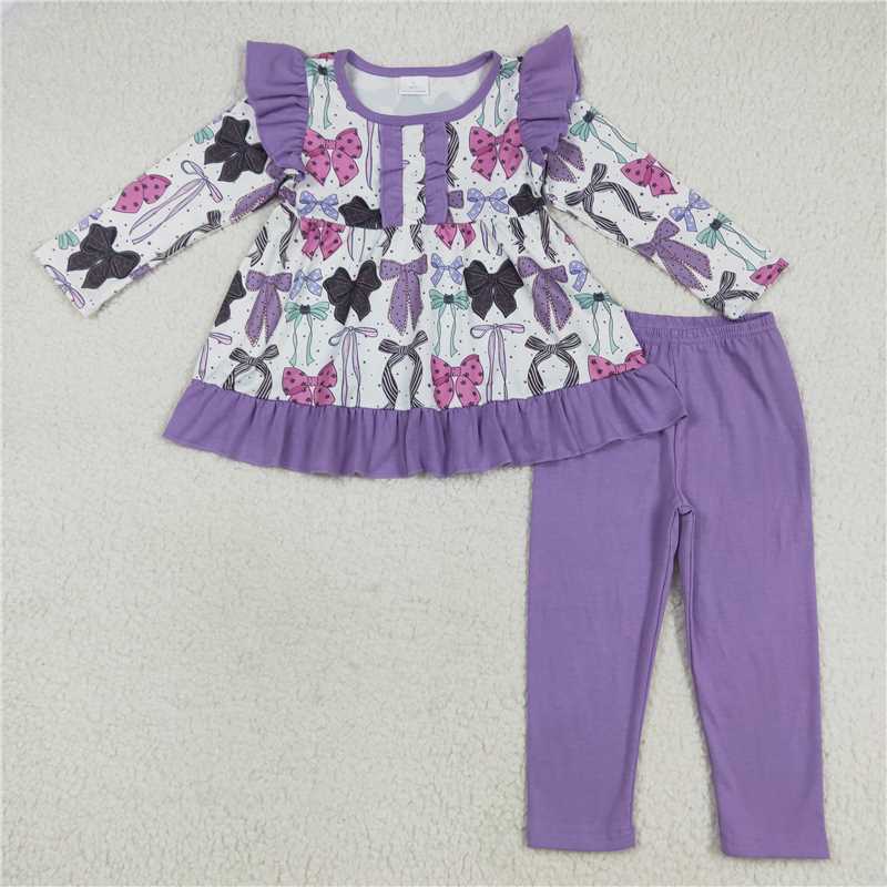 8.7  GLP2528 Halloween bow pattern button-down purple lace long-sleeved pant suit