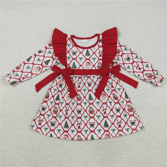 8.7 GLD1158 Christmas bear house bow pattern long-sleeved dress