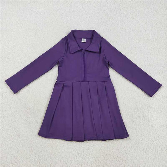 8.7 GLD1152 Solid purple zippered long-sleeved yoga dress