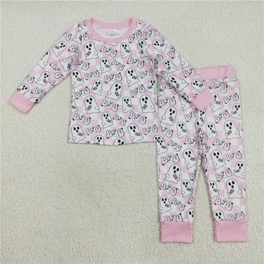 8.7 GLP2433 boo Ghost Pink and White Plaid Long-Sleeved Pants Pajama Set