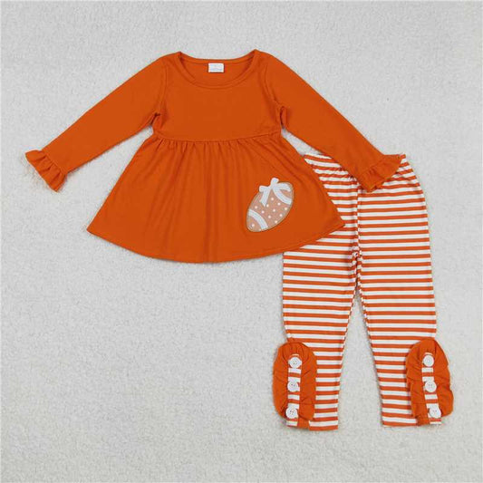 X915  GLP1588 Embroidered Polka Dot Rugby Solid Orange Long-Sleeved Striped Pants Set