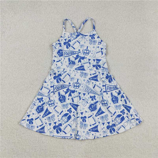 X915  GSD2778 Football flared gray-blue bow pattern yoga sleeveless dress