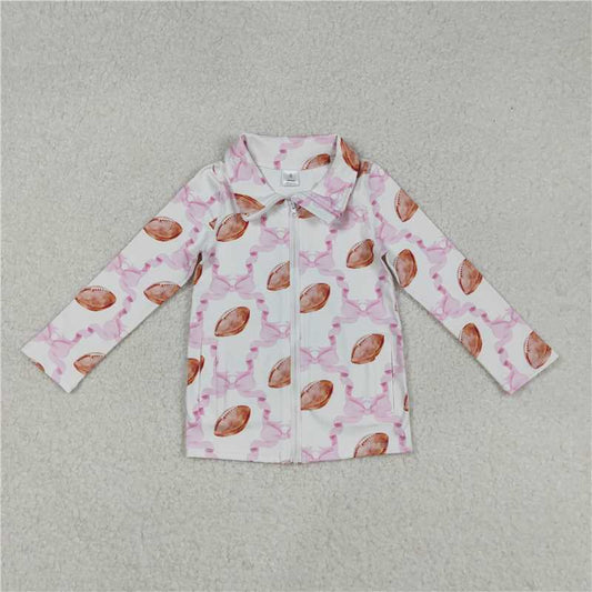 X915  GT1088 Rugby pink bow pattern yoga long-sleeved zip-up top