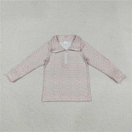 X915  GT1145 Floral Print Long-Sleeved Zipper Top