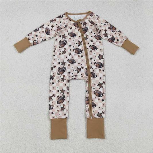 X918 LR2548 Rugby Star Brown Plaid Zippered Long-Sleeved Bodysuit