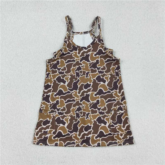 X915  GSD2722 Yellow-brown camouflage pocket yoga slip dress