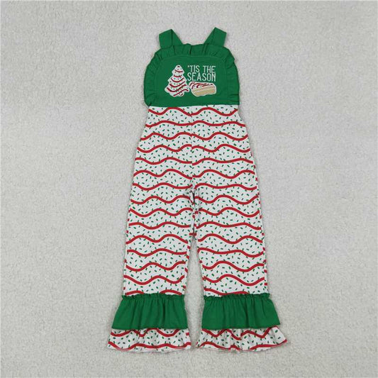 X915 SR3178 This is the season embroidered Christmas tree cookie green lace suspender bodysuit