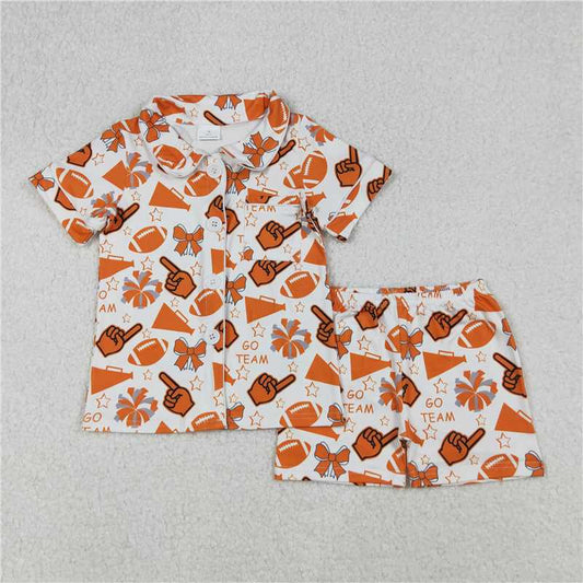 X916  GSSO2676 GO Team orange hand signal trumpet star and bow pattern short-sleeved shorts pajama set