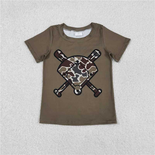 X12.8 BT1425 Camouflage Brown-Green Fan Baseball Short-Sleeve Shirt
