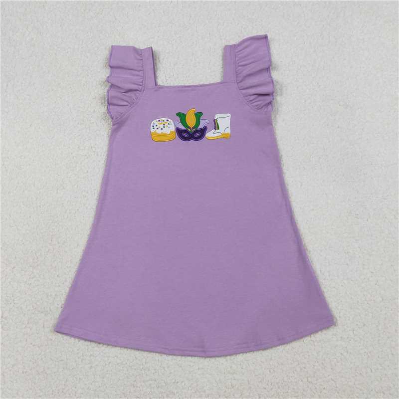 X1.17  GSD3022 Embroidered Carnival Sweet Cake Mask Boots Purple Flutter Sleeve Dress