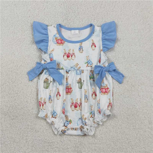 SR3833 Easter Bunny Blue Bow White Vest Jumpsuit