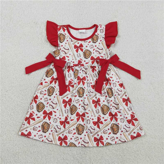 X1.17  GSD3455 Red bow-patterned baseball glove with white flutter sleeve dress