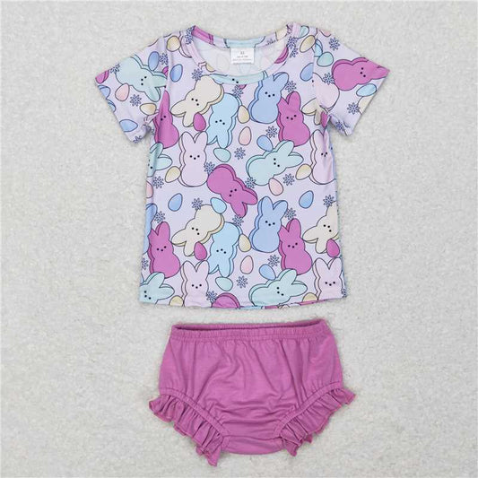 GBO0197 Easter Egg Rabbit Short Sleeve Purple Briefs Set