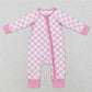 LR0810 Pink and white plaid zipper long-sleeved jumpsuit