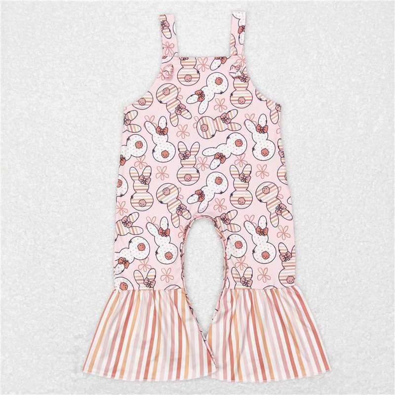 SR0577 Floral Bunny Stripe Suspender Jumpsuit