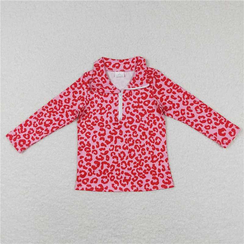 GT0414 Leopard Pink Zip Long Sleeve Top