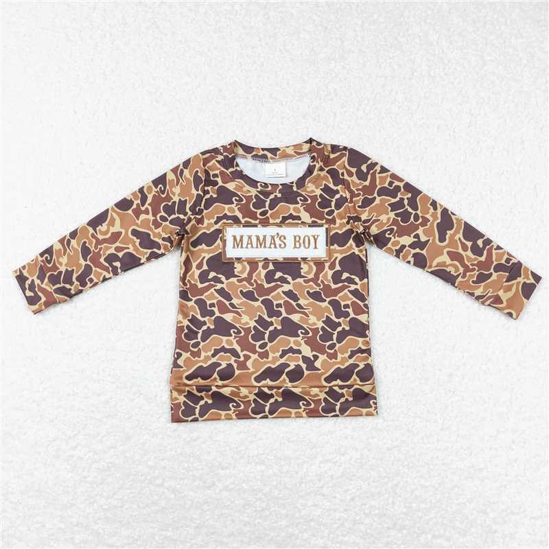 BT0476 Brown camouflage long-sleeved top with embroidered mama's boy letters