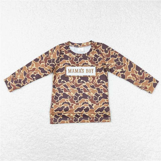 BT0476 Brown camouflage long-sleeved top with embroidered mama's boy letters