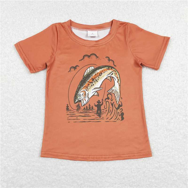 BT0507 Fishing Orange Short Sleeve Top