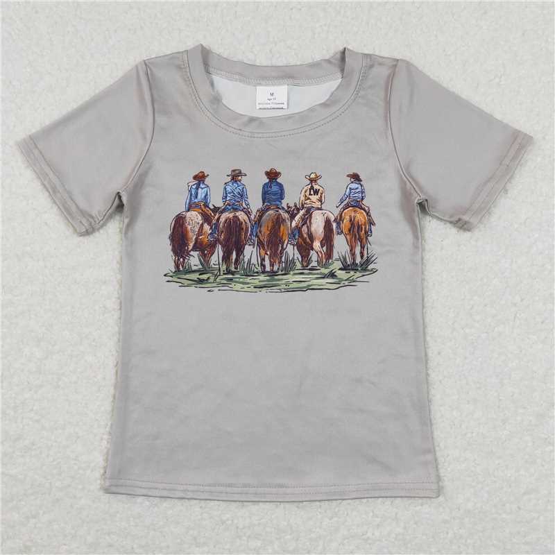 BT0505 Horseback riding gray green short-sleeved top