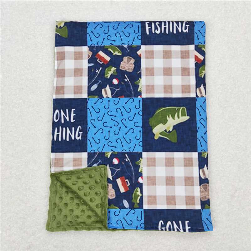 BL0097 gone fishing fishing letters green baby blanket