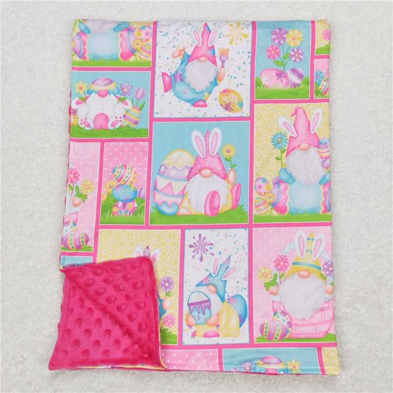 BL0094 Easter Egg Rabbit Ears Elf Plaid Rose Red Baby Blanket