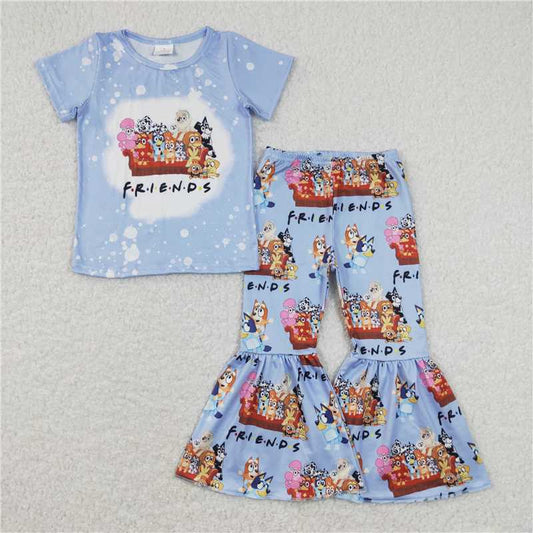 GSPO1286 bluey friends letter blue short-sleeved trousers suit