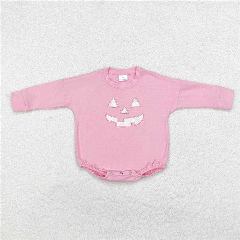 LR1573 Embroidered Halloween devil smile print pink long-sleeved jumpsuit