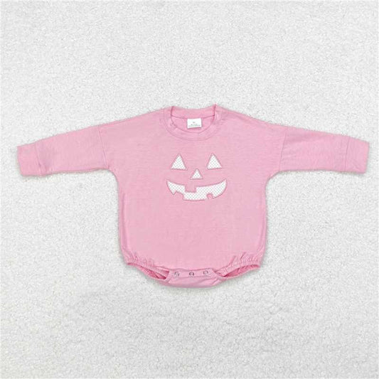 LR1573 Embroidered Halloween devil smile print pink long-sleeved jumpsuit