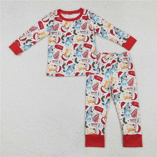 BLP0821 bluey Christmas milk biscuits red and white long-sleeved trousers pajamas set