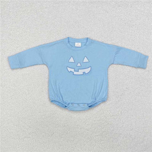 LR1575 Embroidered Halloween devil smile print blue long-sleeved jumpsuit